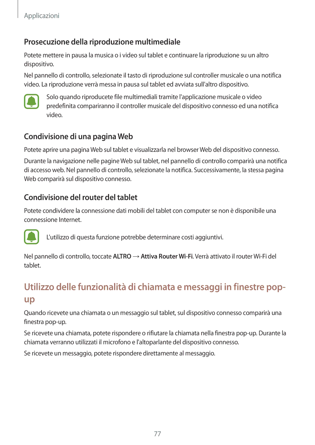 Samsung SM-T715NZKEITV, SM-T815NZWEDBT manual Prosecuzione della riproduzione multimediale, Condivisione di una pagina Web 