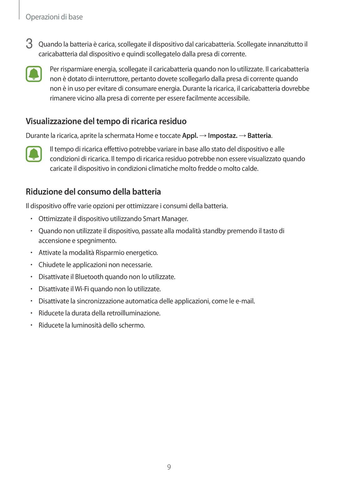 Samsung SM-T815NZDEITV, SM-T815NZWEDBT Visualizzazione del tempo di ricarica residuo, Riduzione del consumo della batteria 