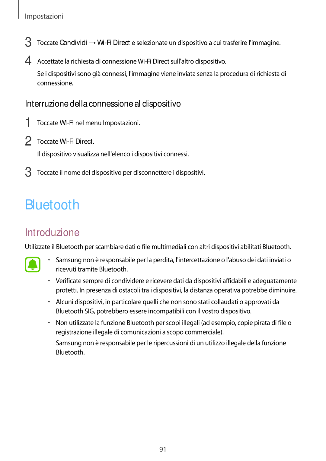 Samsung SM-T815NZWEDBT, SM-T715NZWEDBT, SM-T815NZDETIM manual Bluetooth, Interruzione della connessione al dispositivo 