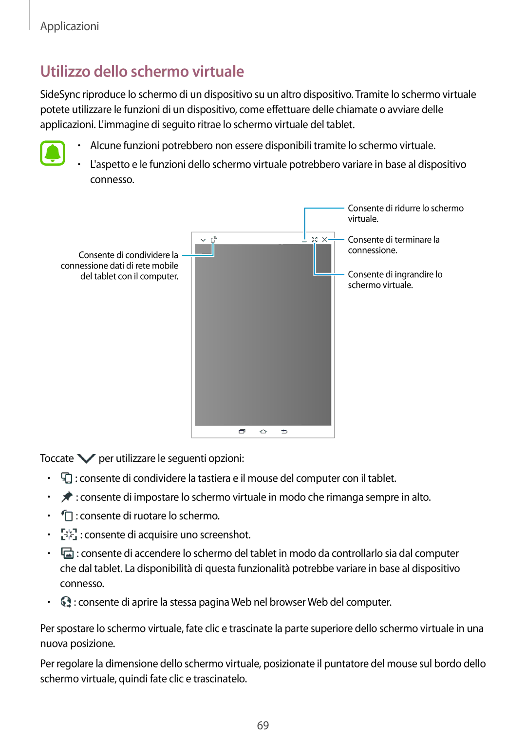 Samsung SM-T815NZWEXEO, SM-T815NZWEDBT, SM-T815NZDETIM, SM-T815NZWEPLS, SM-T815NZKETIM manual Utilizzo dello schermo virtuale 