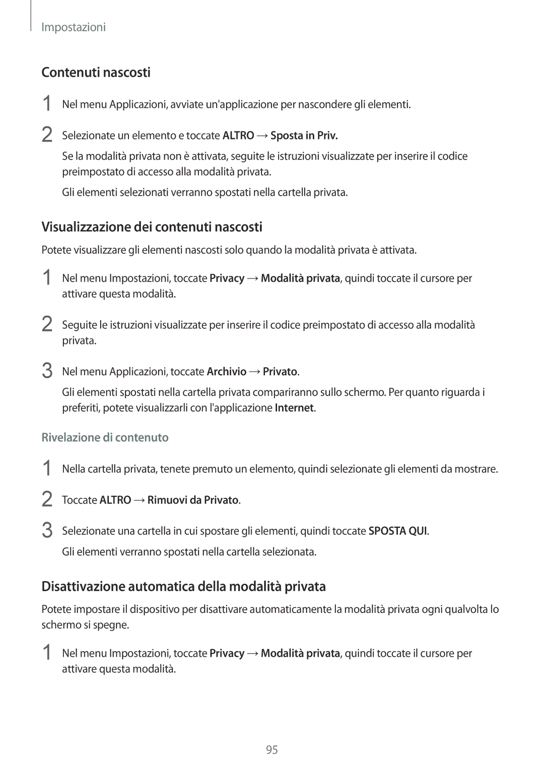 Samsung SM-T815NZKEITV, SM-T815NZWEDBT, SM-T815NZDETIM manual Contenuti nascosti, Visualizzazione dei contenuti nascosti 