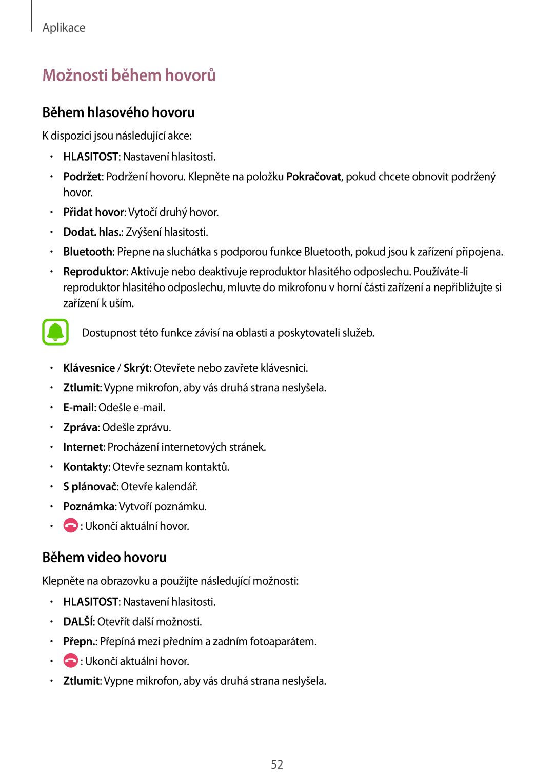 Samsung SM-T715NZDEXEO, SM-T815NZWEDBT, SM-T815NZWEXEO, SM-T815NZWEVDH manual Možnosti během hovorů, Během hlasového hovoru 