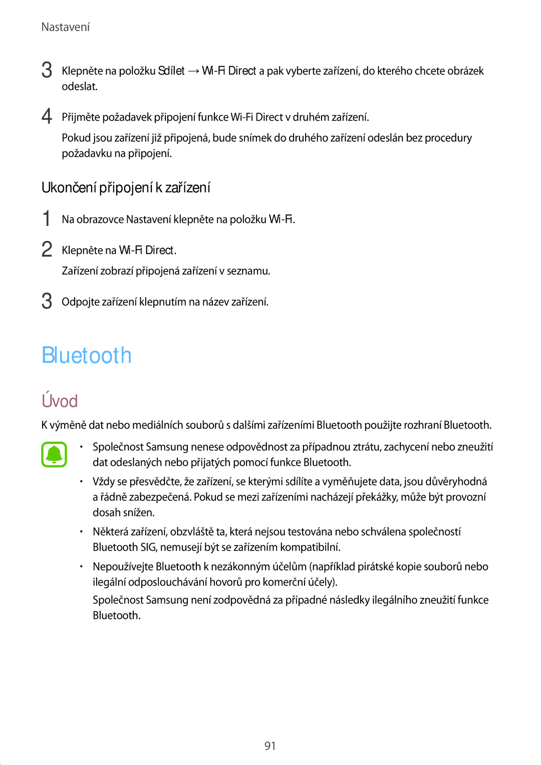 Samsung SM-T815NZWEATO, SM-T815NZWEDBT, SM-T815NZWEXEO, SM-T815NZWEVDH manual Bluetooth, Ukončení připojení k zařízení 