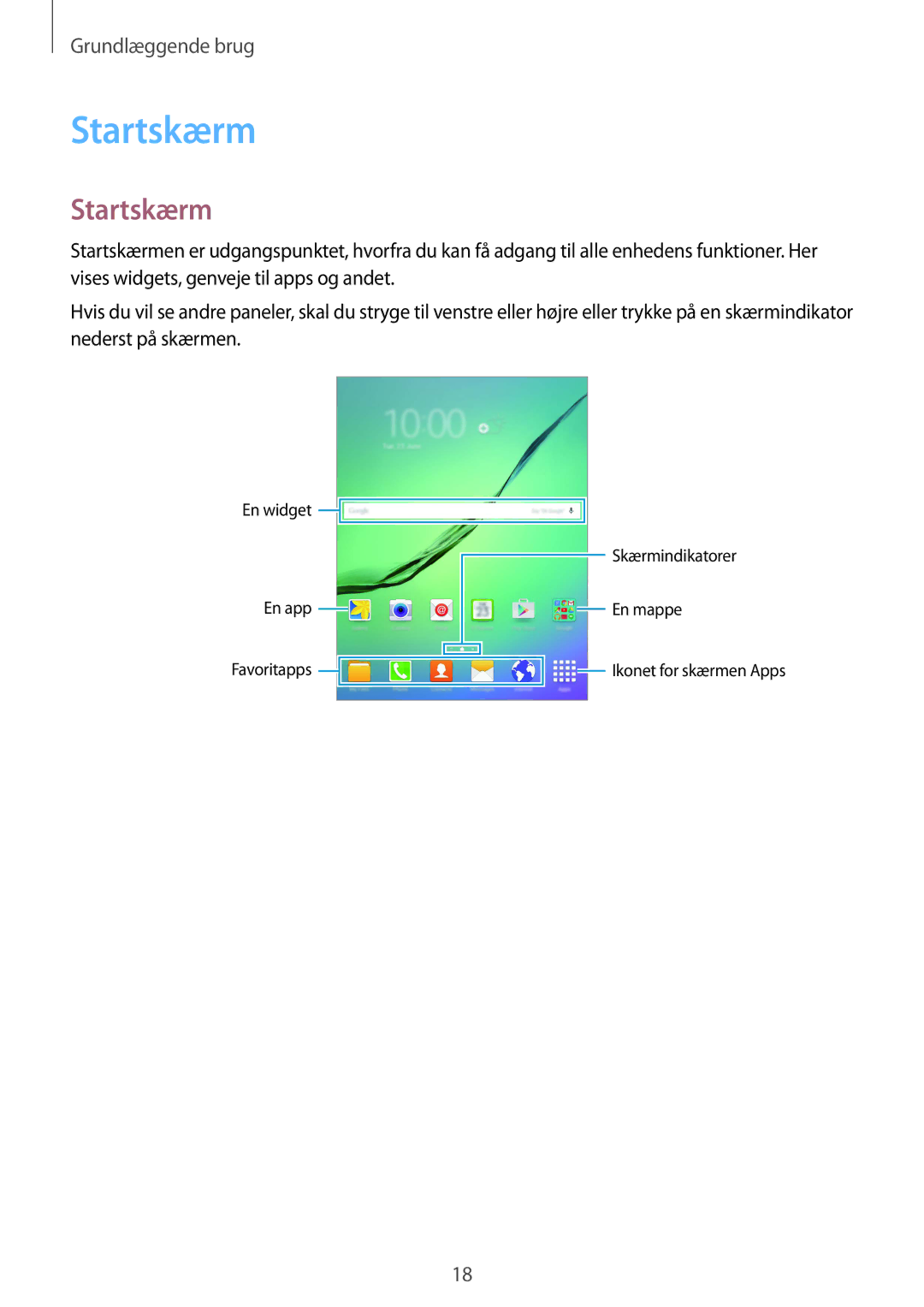 Samsung SM-T815NZWENEE manual Startskærm 