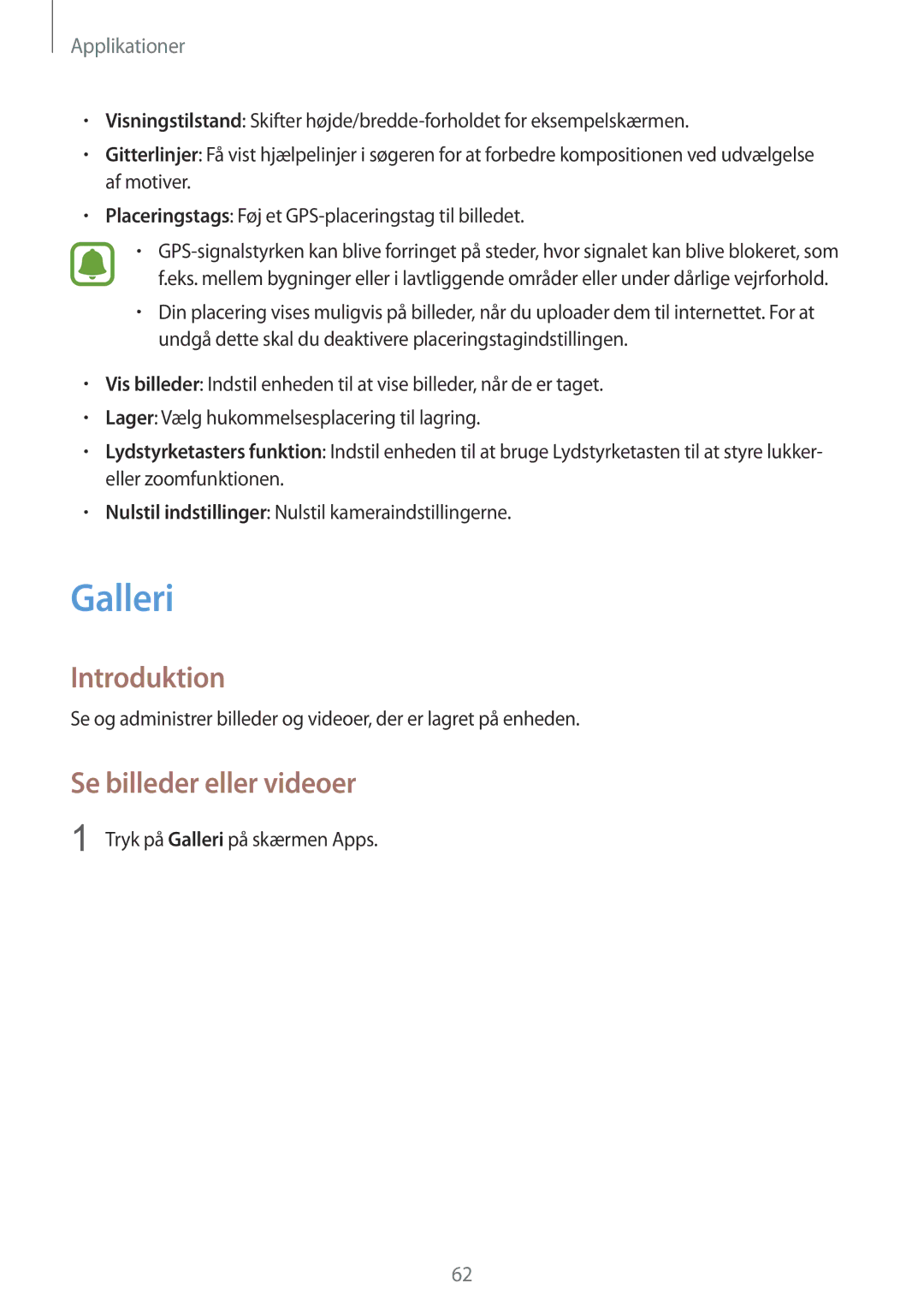 Samsung SM-T815NZWENEE manual Se billeder eller videoer, Tryk på Galleri på skærmen Apps 