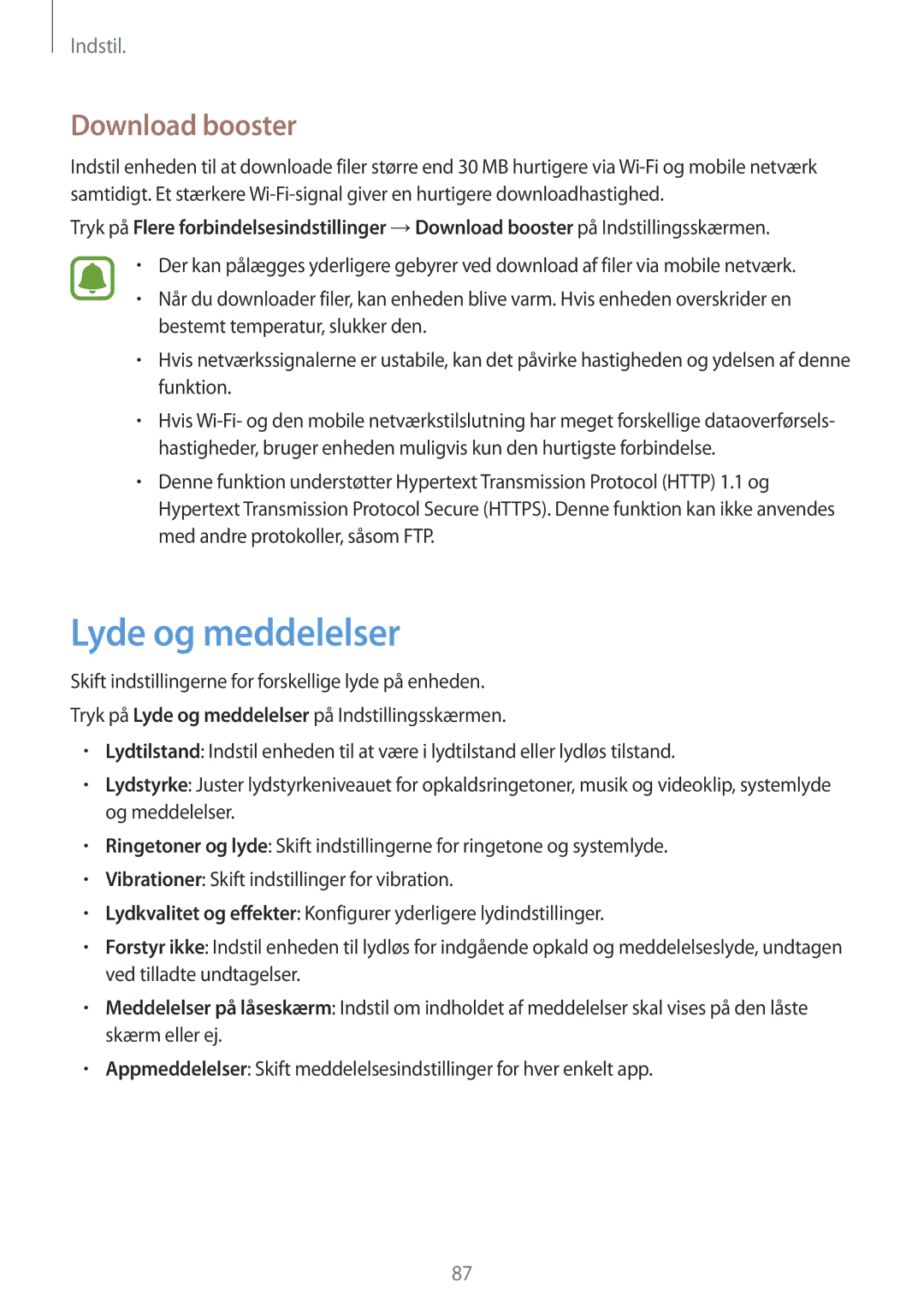 Samsung SM-T815NZWENEE manual Lyde og meddelelser, Download booster 