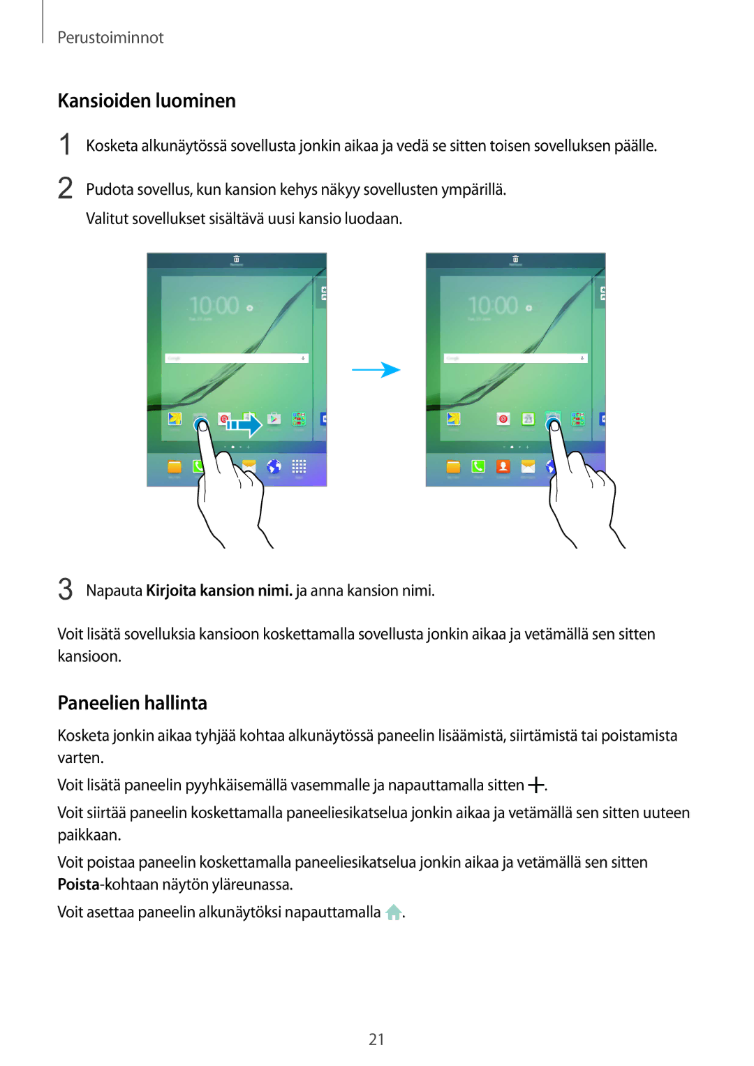 Samsung SM-T815NZWENEE manual Kansioiden luominen, Paneelien hallinta 