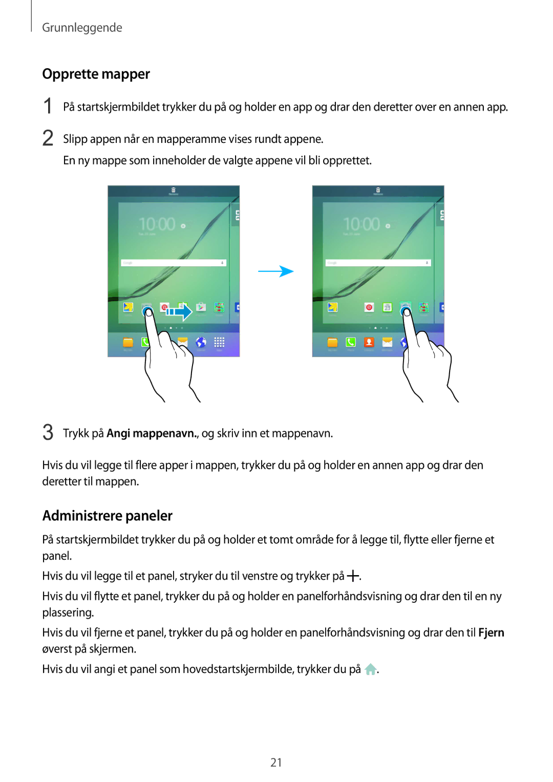Samsung SM-T815NZWENEE manual Opprette mapper, Administrere paneler 