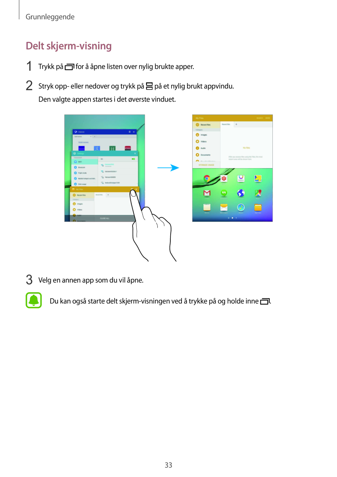 Samsung SM-T815NZWENEE manual Delt skjerm-visning 