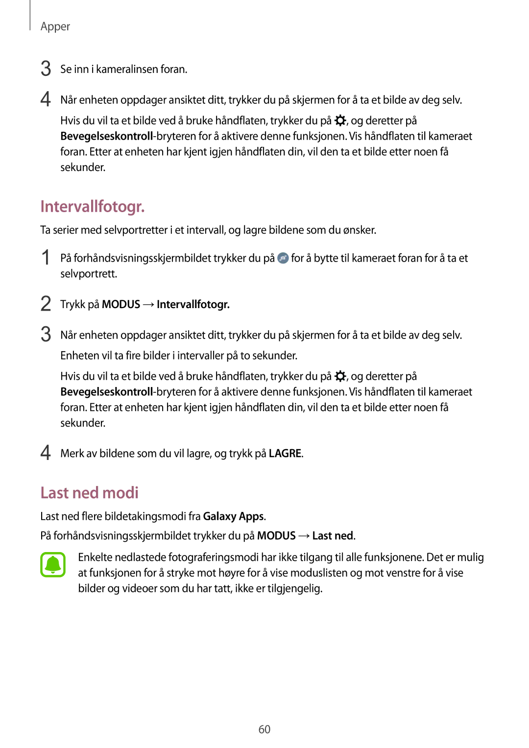 Samsung SM-T815NZWENEE manual Intervallfotogr, Last ned modi 