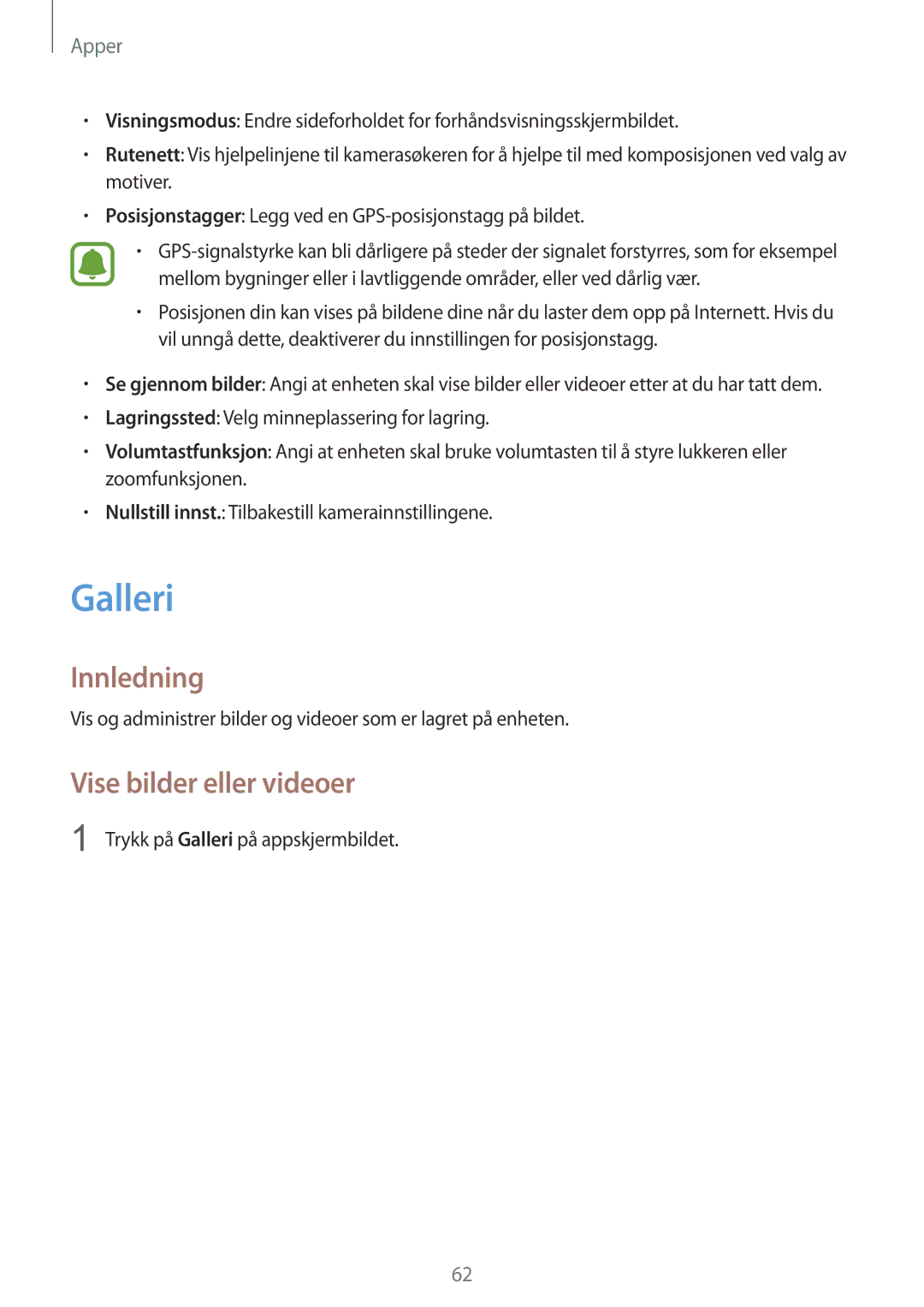 Samsung SM-T815NZWENEE manual Galleri, Vise bilder eller videoer 