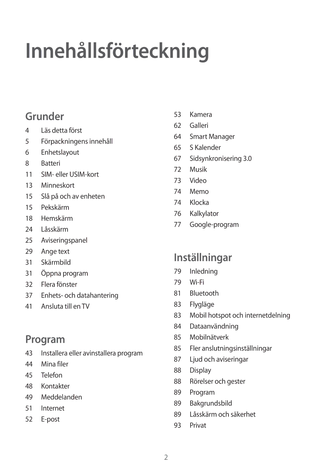 Samsung SM-T815NZWENEE manual Innehållsförteckning 