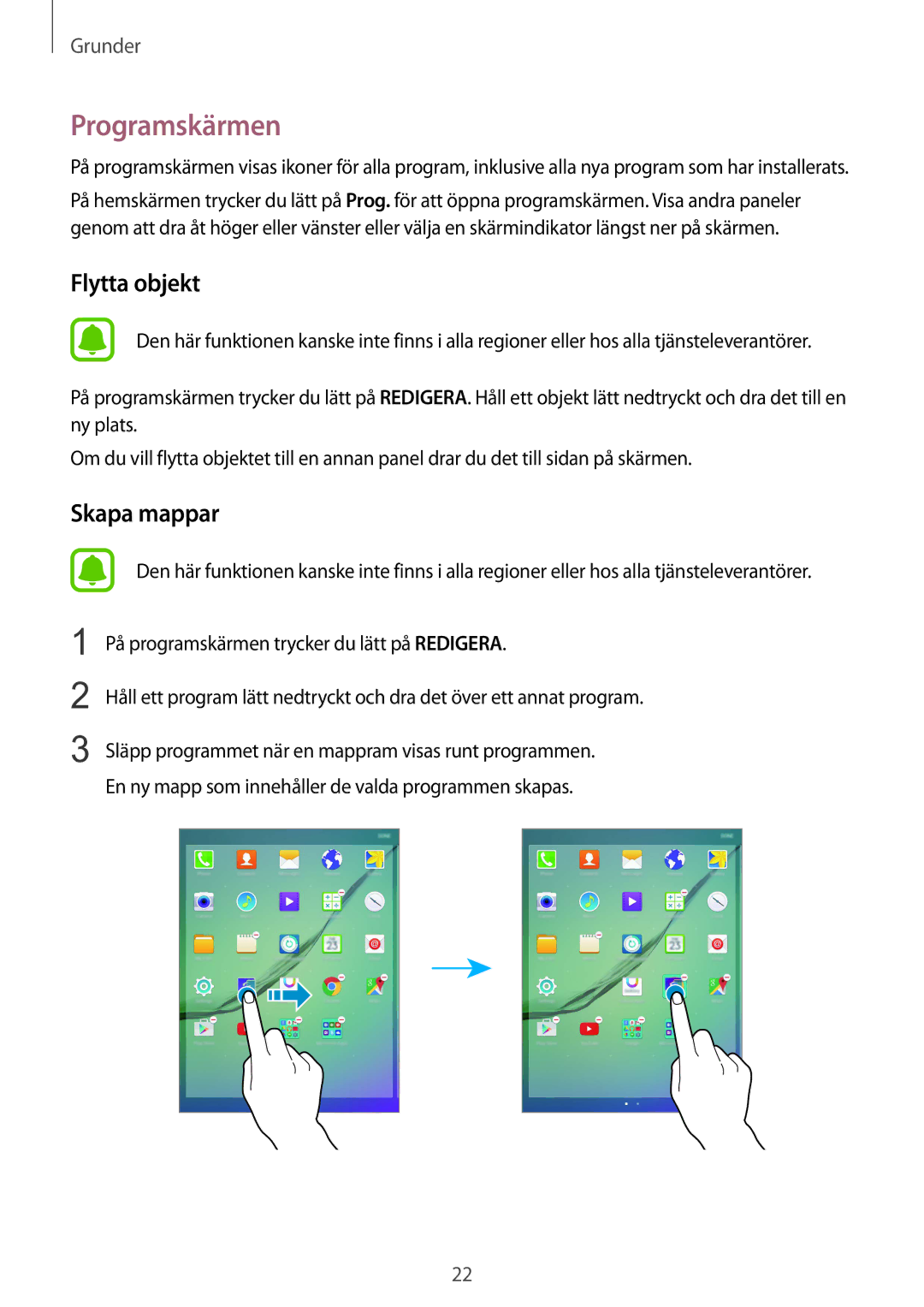 Samsung SM-T815NZWENEE manual Programskärmen, Flytta objekt 