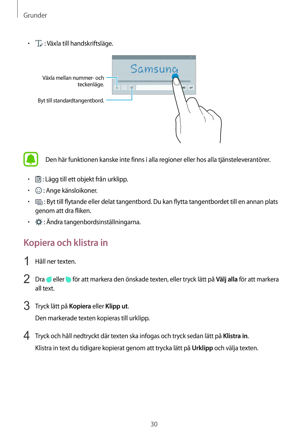 Samsung SM-T815NZWENEE manual Kopiera och klistra, Växla till handskriftsläge 