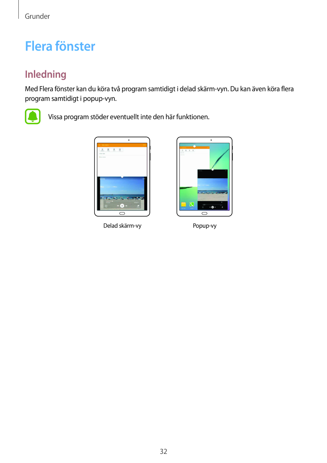 Samsung SM-T815NZWENEE manual Flera fönster, Inledning 