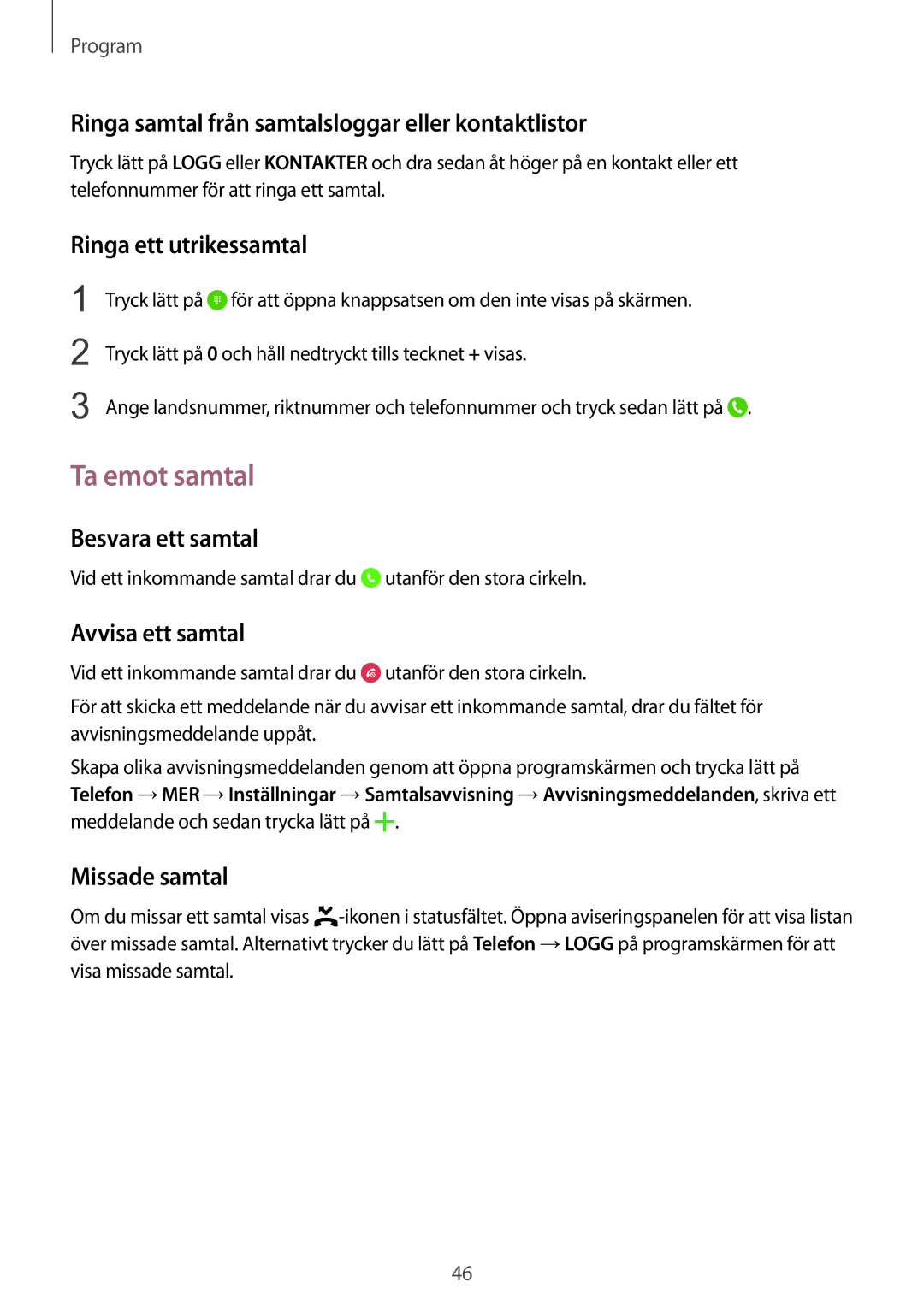 Samsung SM-T815NZWENEE manual Ta emot samtal 