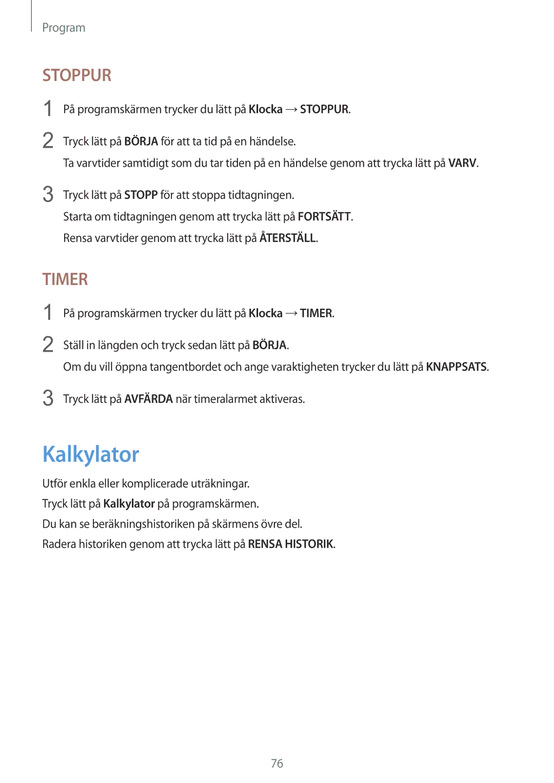 Samsung SM-T815NZWENEE manual Kalkylator, Stoppur 