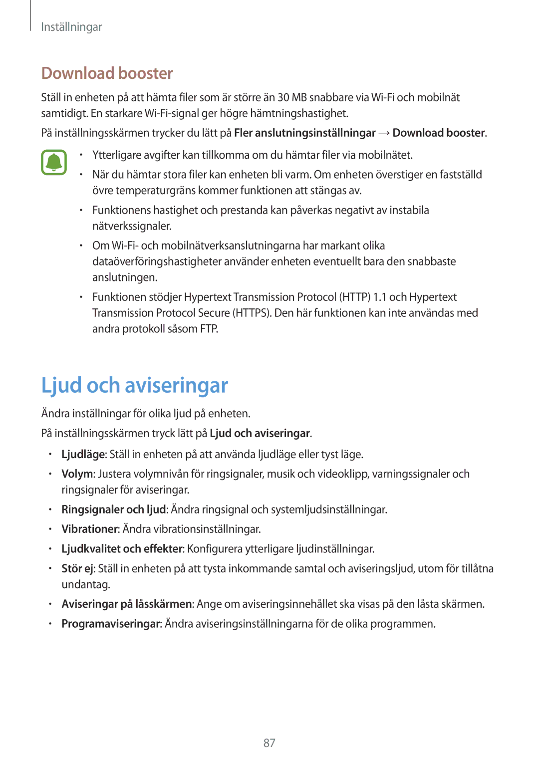 Samsung SM-T815NZWENEE manual Ljud och aviseringar, Download booster 