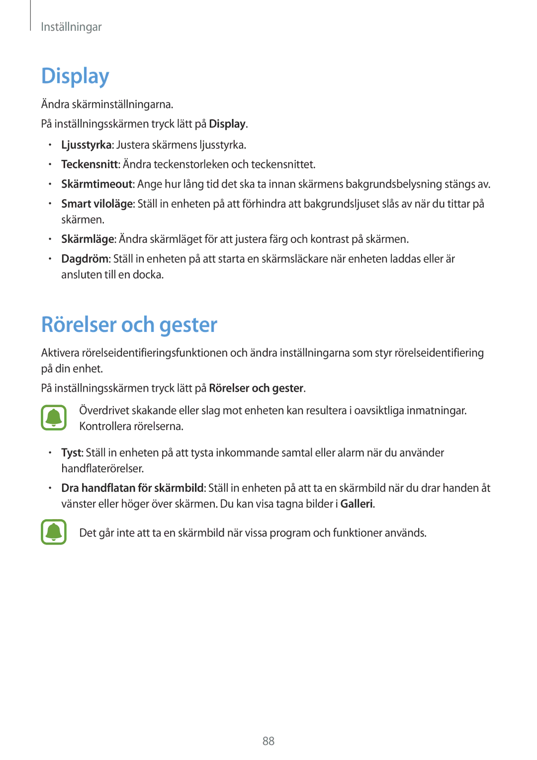 Samsung SM-T815NZWENEE manual Display, Rörelser och gester 