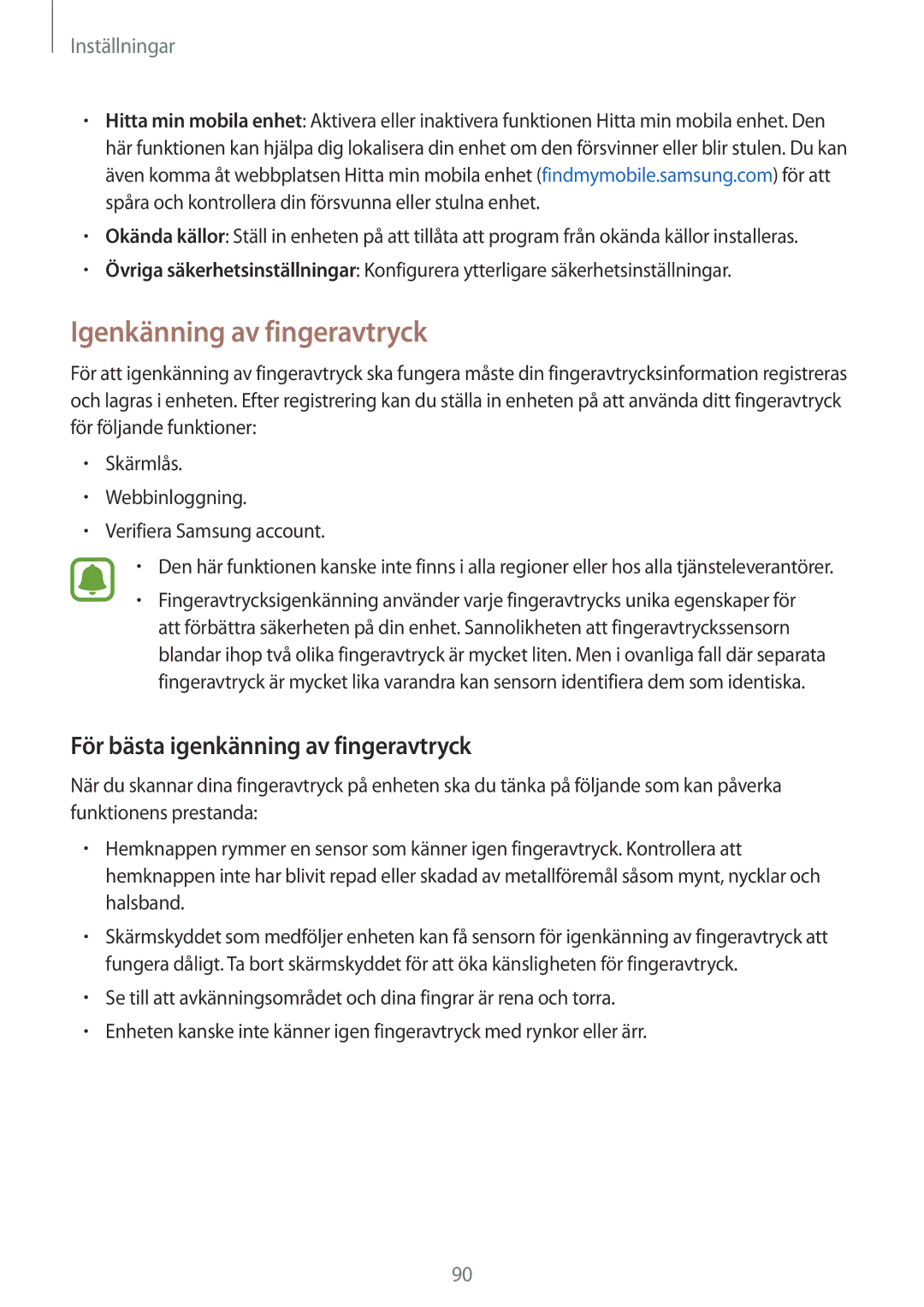 Samsung SM-T815NZWENEE manual Igenkänning av fingeravtryck, För bästa igenkänning av fingeravtryck 