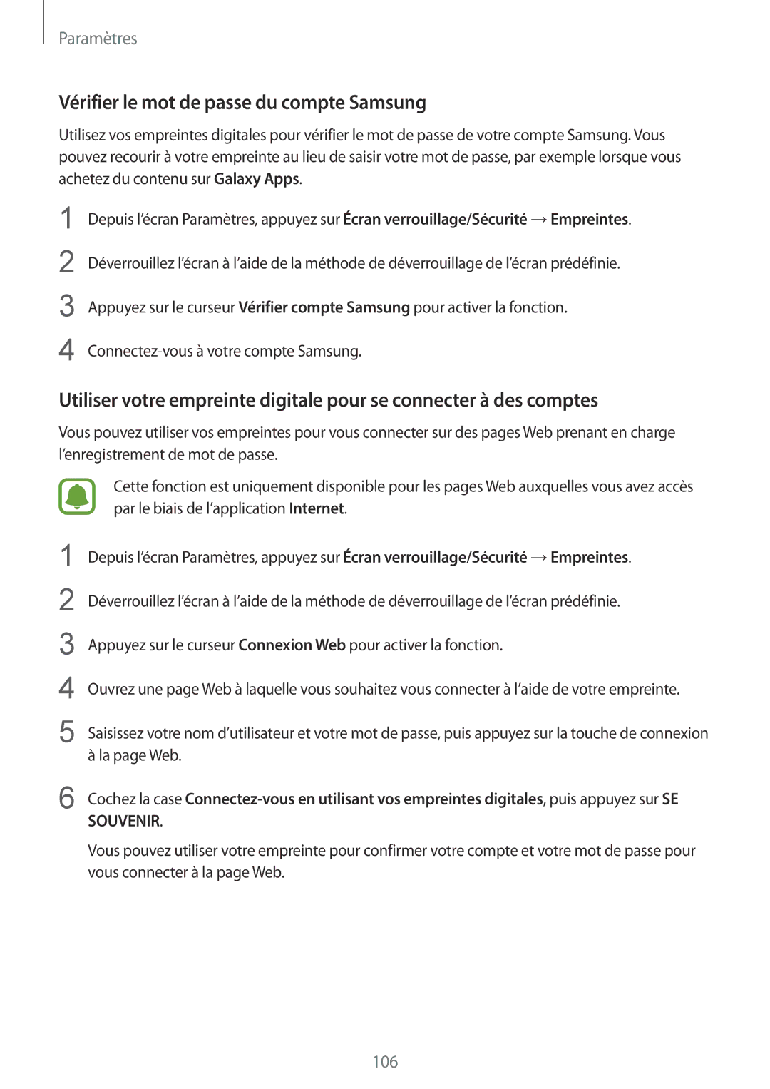 Samsung SM-T815NZWEXEF, SM-T715NZWEXEF manual Vérifier le mot de passe du compte Samsung 