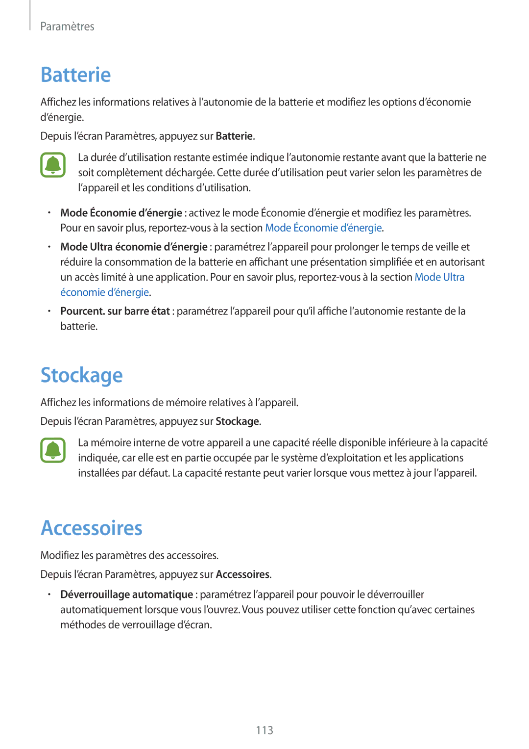 Samsung SM-T715NZWEXEF, SM-T815NZWEXEF manual Stockage, Accessoires 