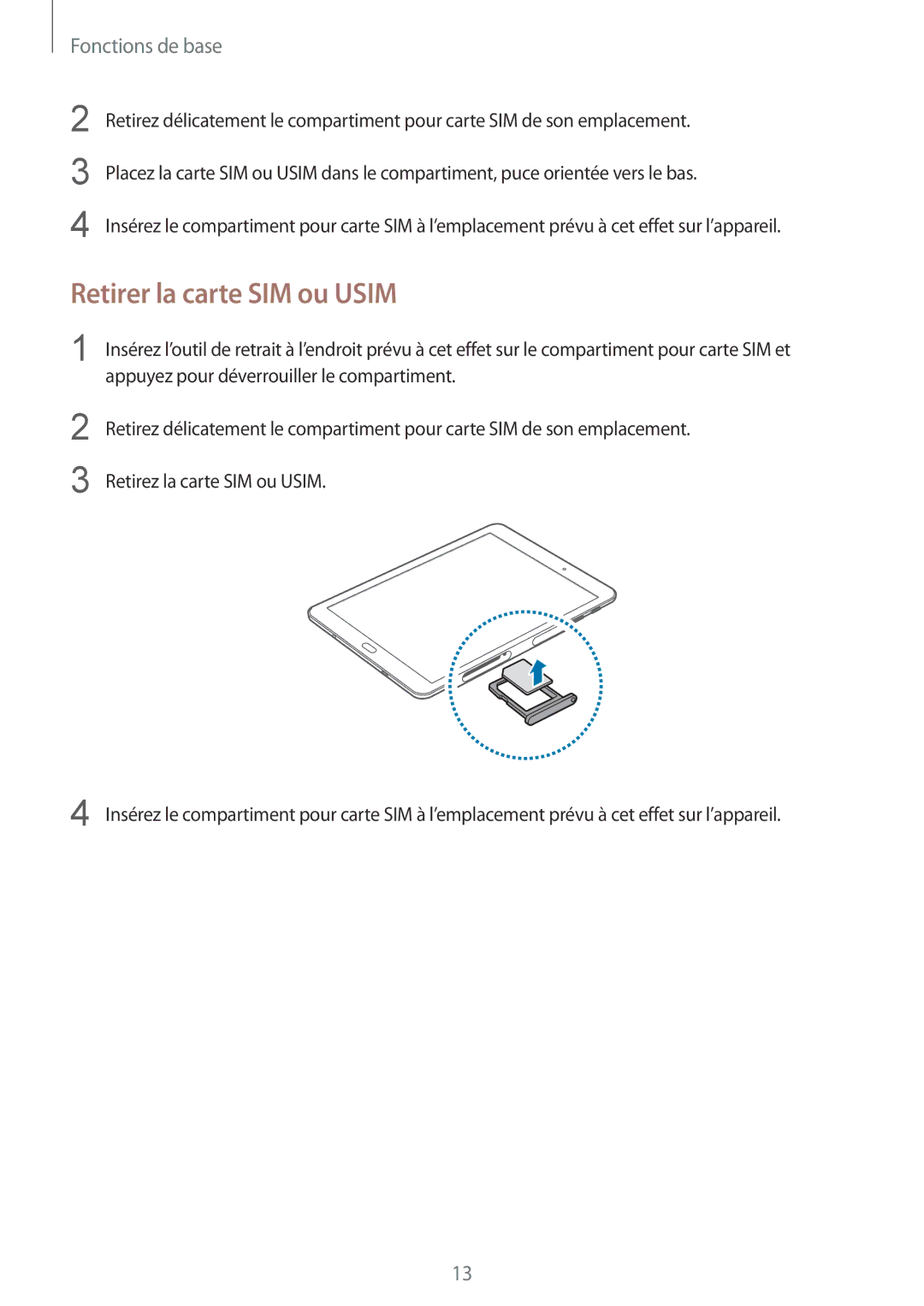 Samsung SM-T715NZWEXEF, SM-T815NZWEXEF manual Retirer la carte SIM ou Usim 