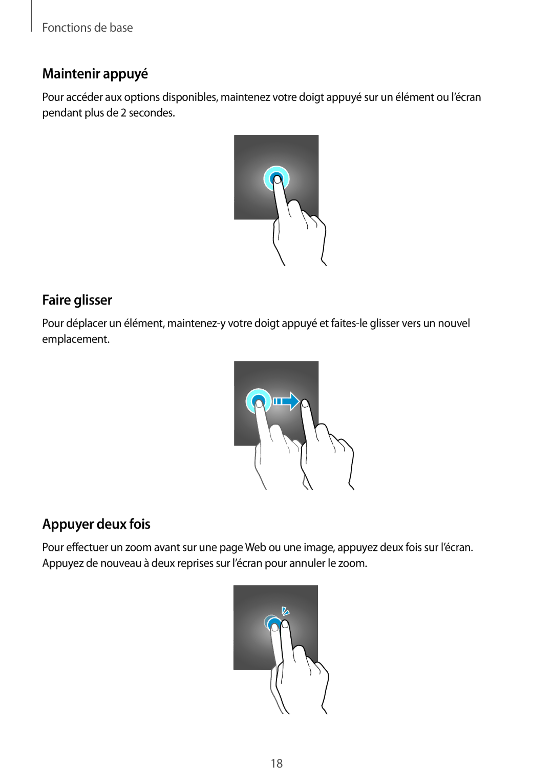 Samsung SM-T815NZWEXEF, SM-T715NZWEXEF manual Maintenir appuyé, Faire glisser, Appuyer deux fois 