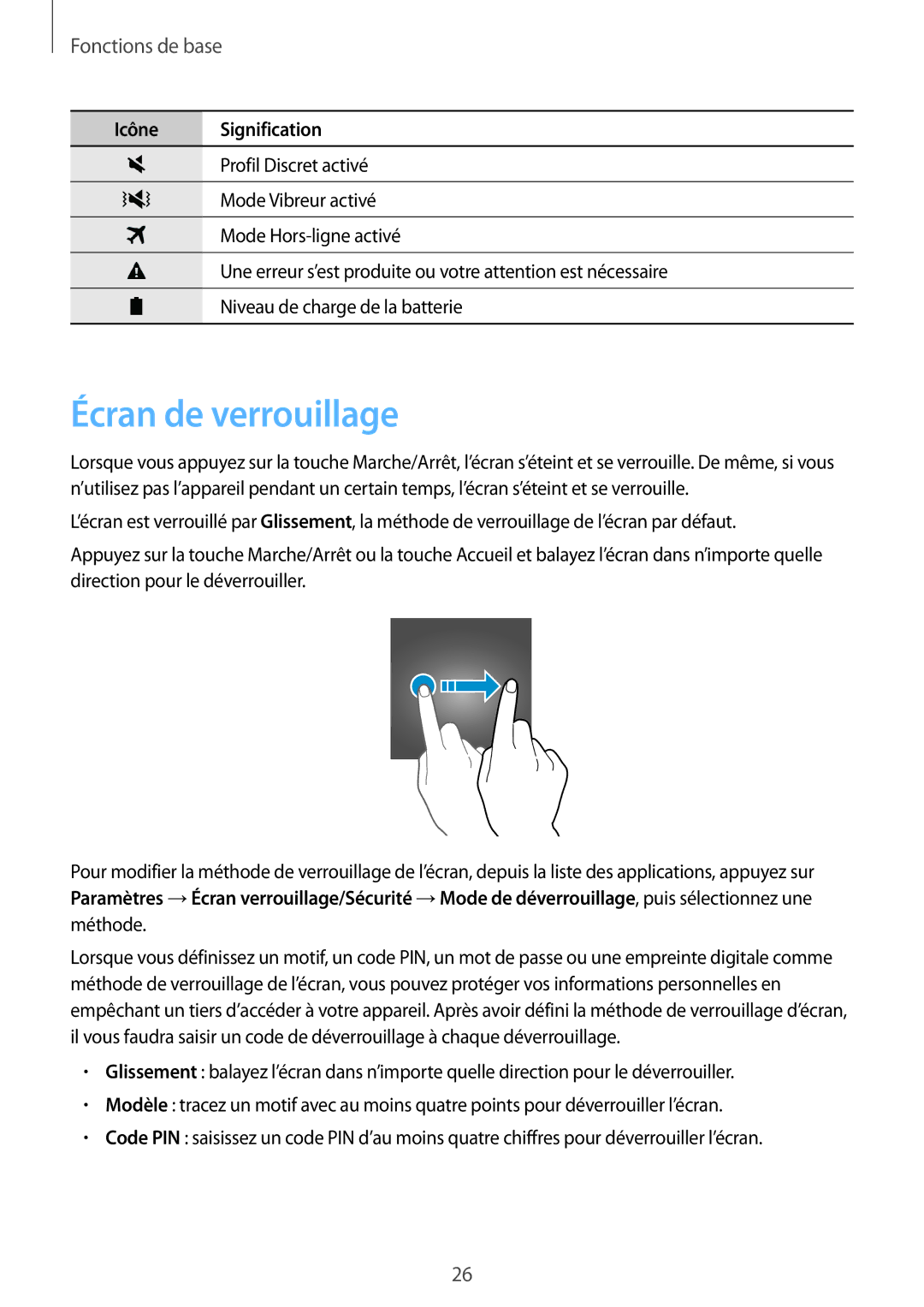 Samsung SM-T815NZWEXEF, SM-T715NZWEXEF manual Écran de verrouillage 