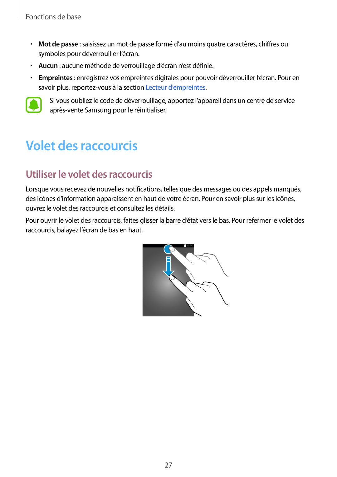 Samsung SM-T715NZWEXEF, SM-T815NZWEXEF manual Volet des raccourcis, Utiliser le volet des raccourcis 