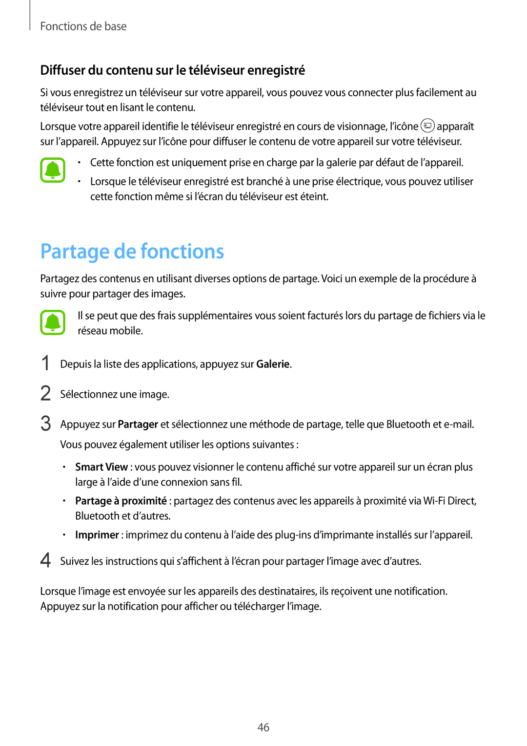 Samsung SM-T815NZWEXEF, SM-T715NZWEXEF manual Partage de fonctions, Diffuser du contenu sur le téléviseur enregistré 