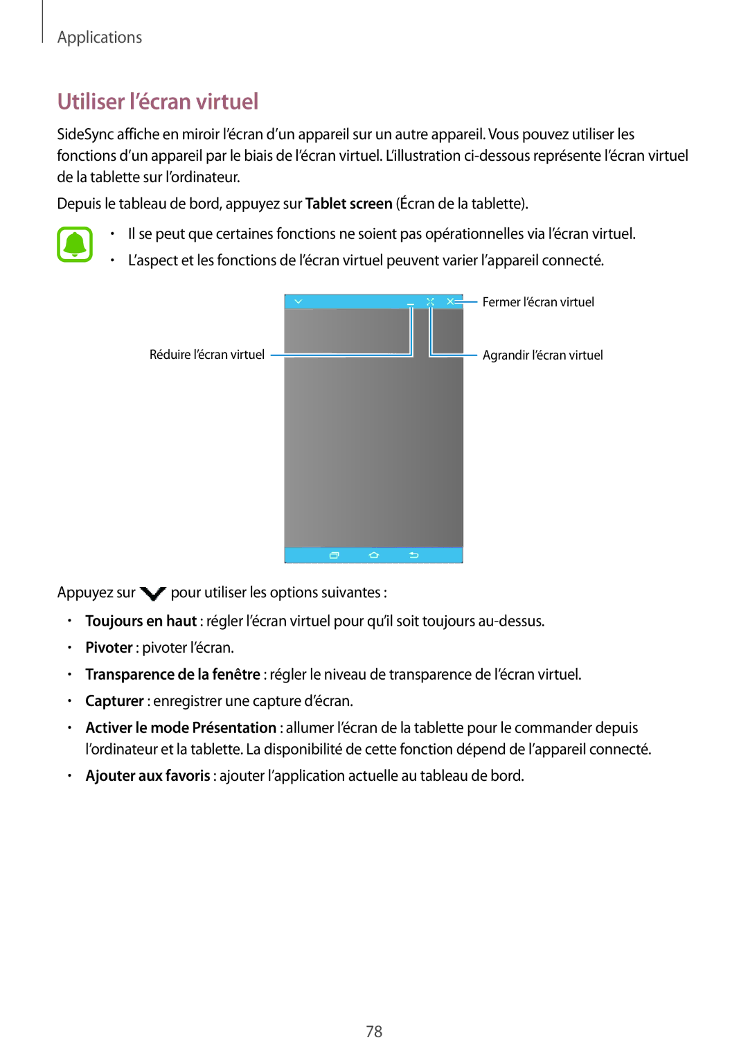 Samsung SM-T815NZWEXEF, SM-T715NZWEXEF manual Utiliser l’écran virtuel 