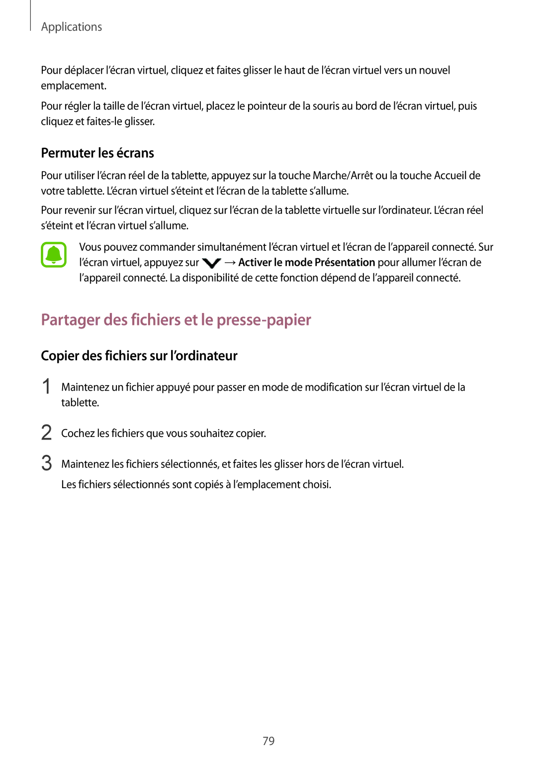 Samsung SM-T715NZWEXEF, SM-T815NZWEXEF manual Partager des fichiers et le presse-papier, Permuter les écrans 