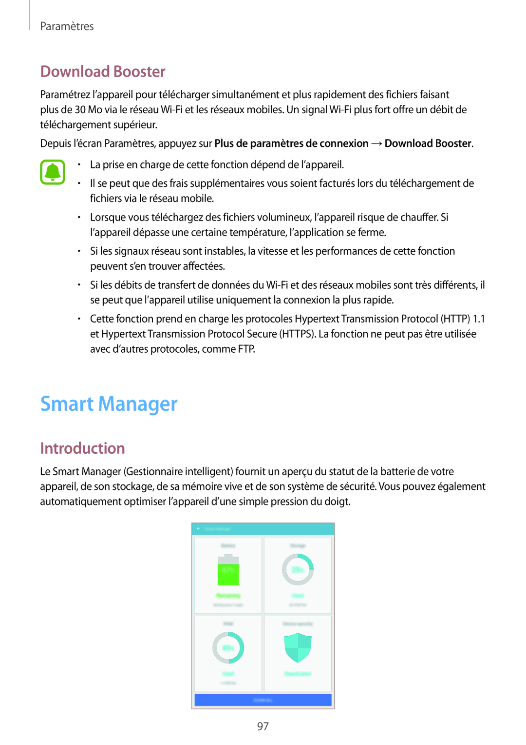 Samsung SM-T715NZWEXEF, SM-T815NZWEXEF manual Smart Manager, Download Booster 