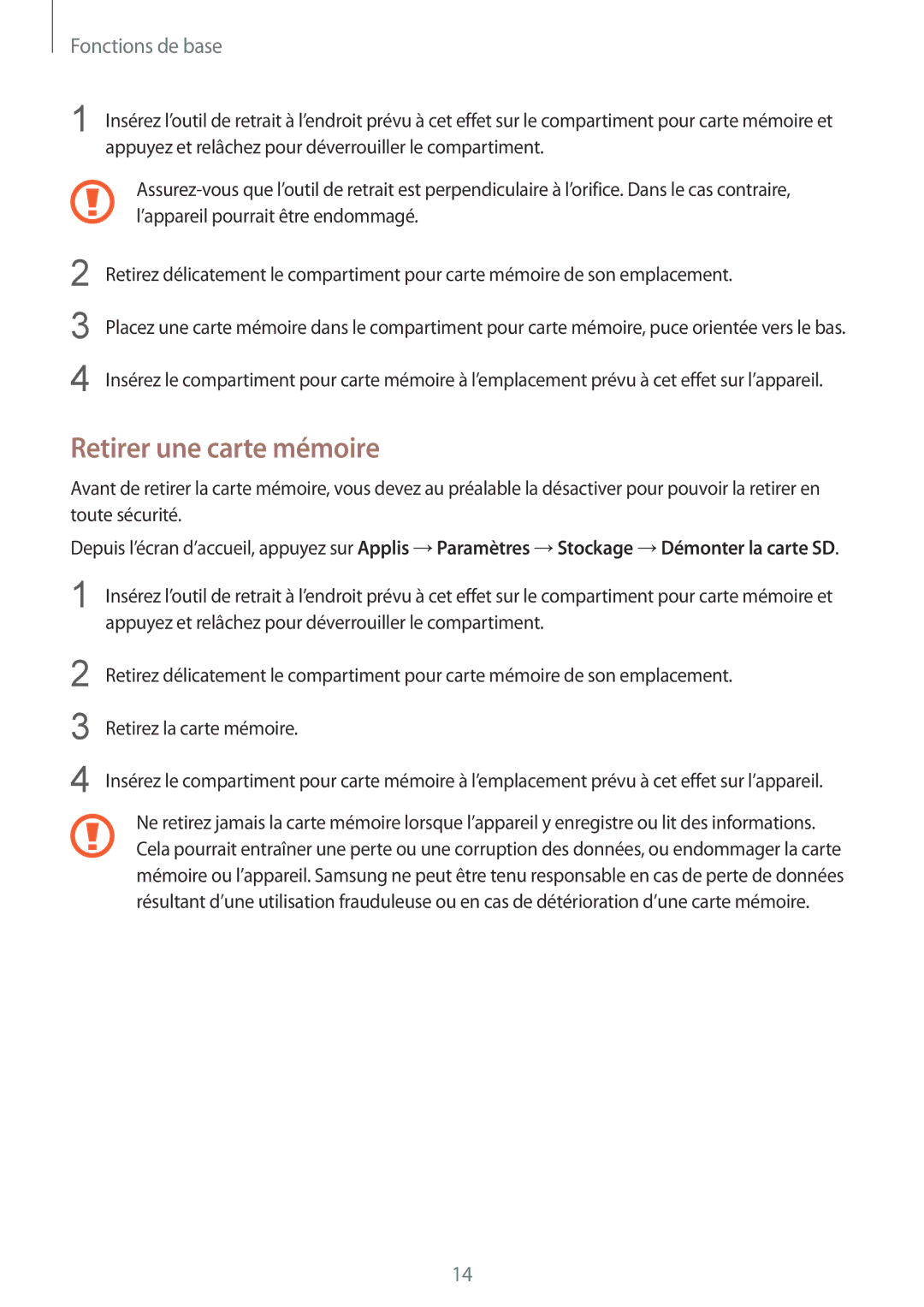 Samsung SM-T815NZWEXEF manual Retirer une carte mémoire 