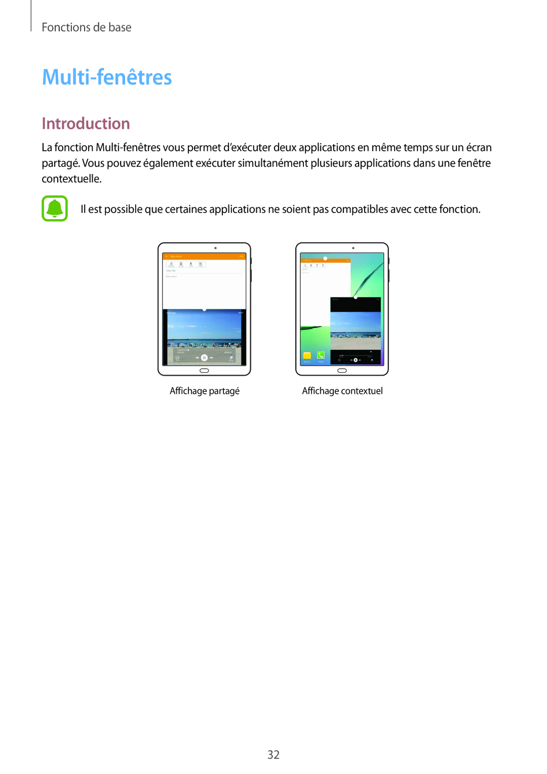 Samsung SM-T815NZWEXEF manual Multi-fenêtres, Introduction 