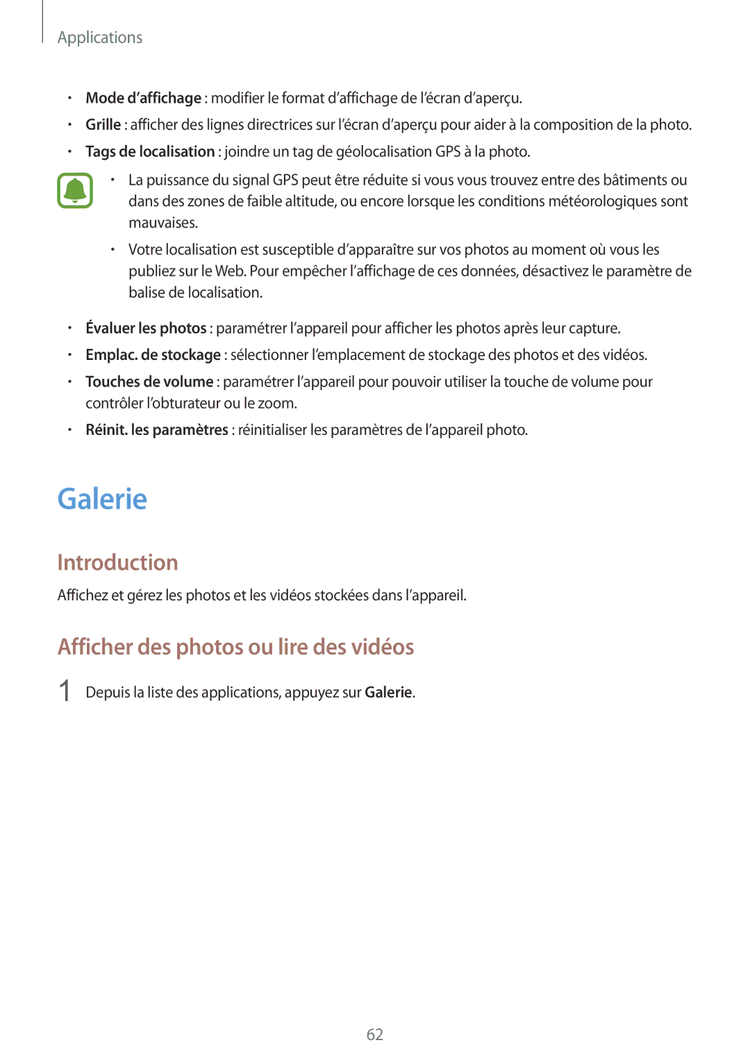 Samsung SM-T815NZWEXEF manual Galerie, Afficher des photos ou lire des vidéos 