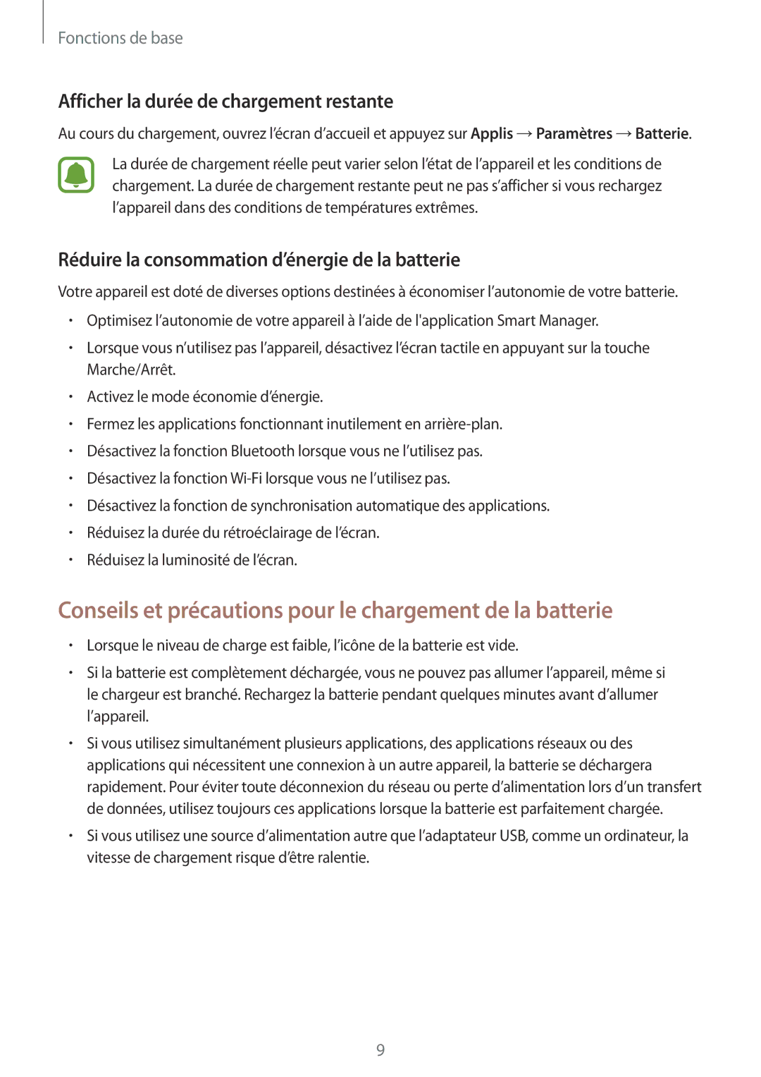 Samsung SM-T815NZWEXEF Conseils et précautions pour le chargement de la batterie, Afficher la durée de chargement restante 