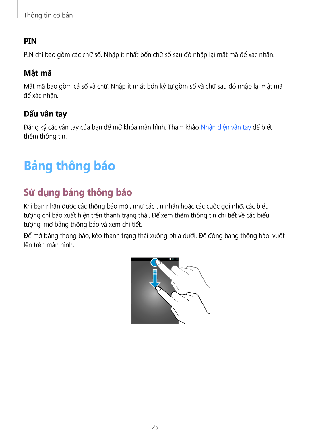 Samsung SM-T815YZWEXXV, SM-T815YZDEXXV, SM-T815YZKEXXV manual Bảng thông báo, Sử dụng bảng thông báo, Mật mã, Dấu vân tay 