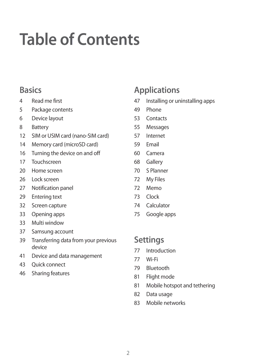 Samsung SM-T719NZWEDBT, SM-T819NZKEDBT, SM-T719NZKEDBT, SM-T819NZWEDBT, SM-T819NZWEXEF, SM-T719NZWEXEF manual Table of Contents 