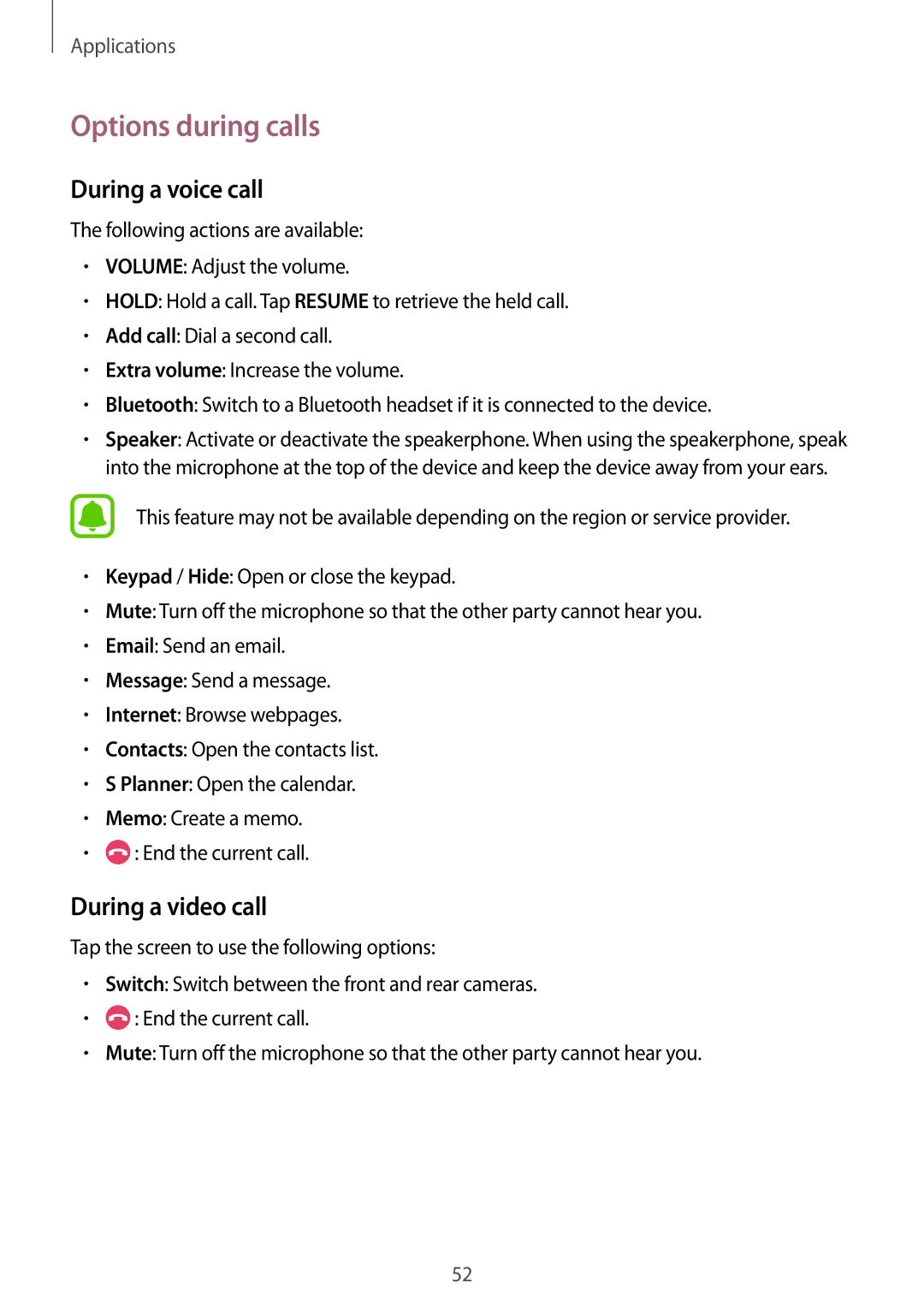 Samsung SM-T819NZWEDBT, SM-T819NZKEDBT, SM-T719NZKEDBT manual Options during calls, During a voice call, During a video call 