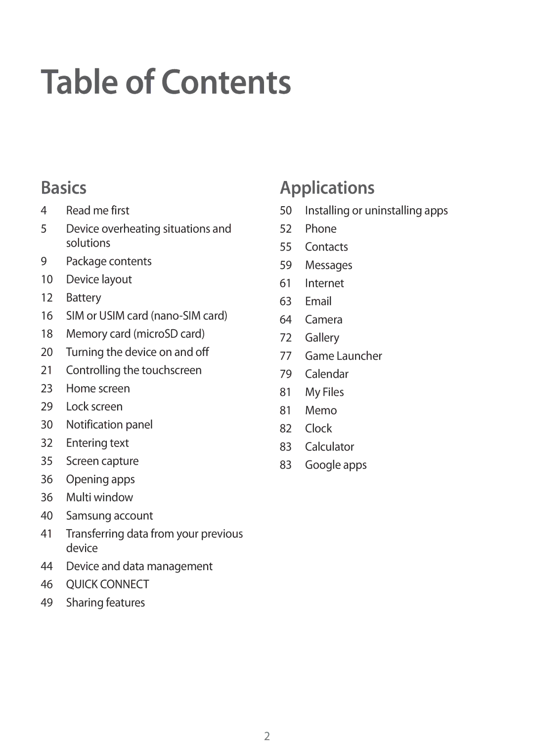 Samsung SM-T719NZWEDBT, SM-T819NZKEDBT, SM-T719NZKEDBT, SM-T819NZWEDBT, SM-T819NZWEXEF, SM-T719NZWEXEF manual Table of Contents 