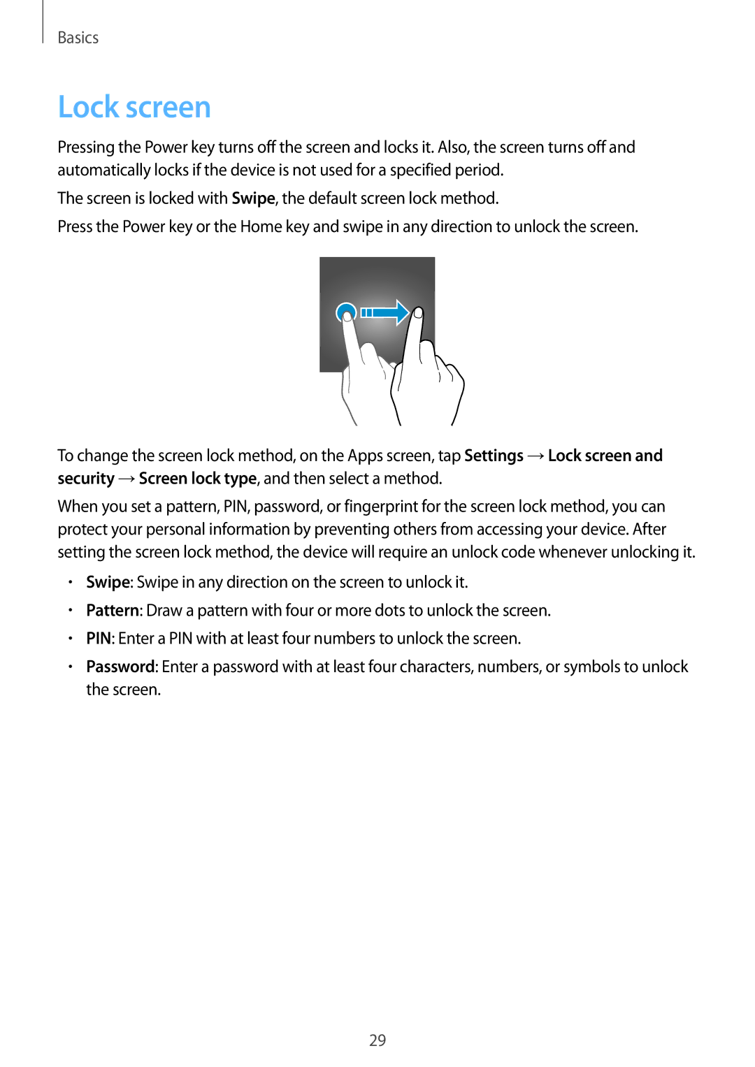 Samsung SM-T719NZWENEE, SM-T819NZKEDBT, SM-T719NZKEDBT, SM-T719NZWEDBT, SM-T819NZWEDBT, SM-T819NZWEXEF manual Lock screen 