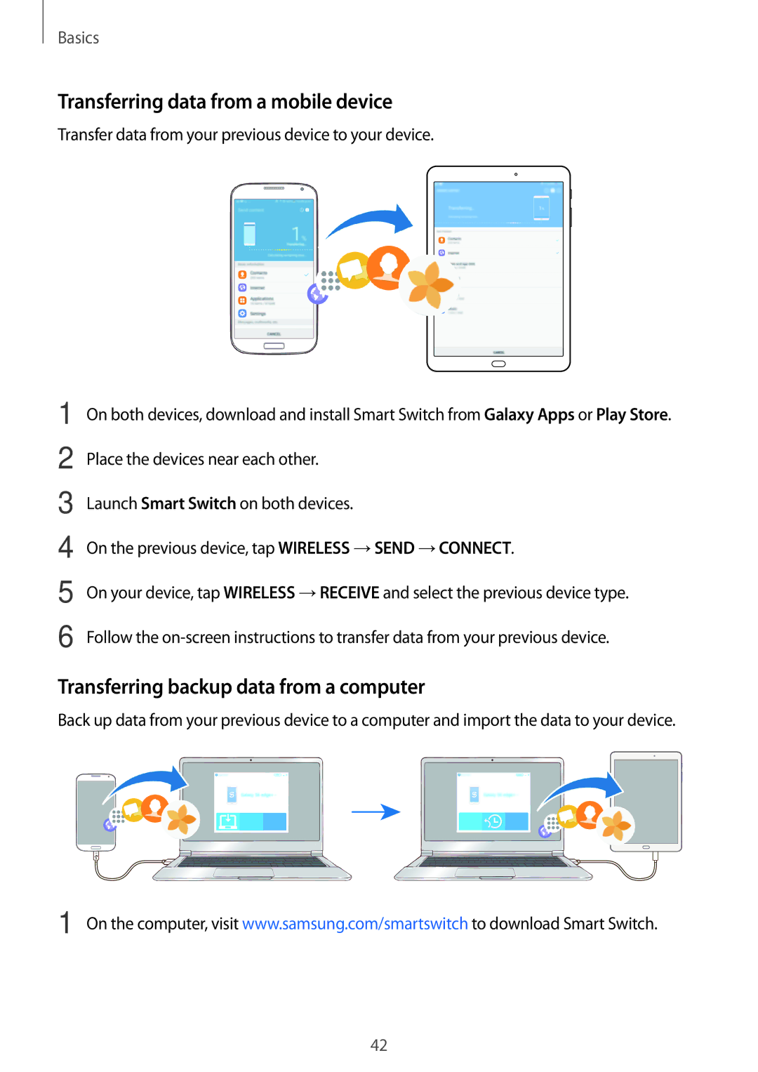 Samsung SM-T819NZKEXEH, SM-T819NZKEDBT Transferring data from a mobile device, Transferring backup data from a computer 