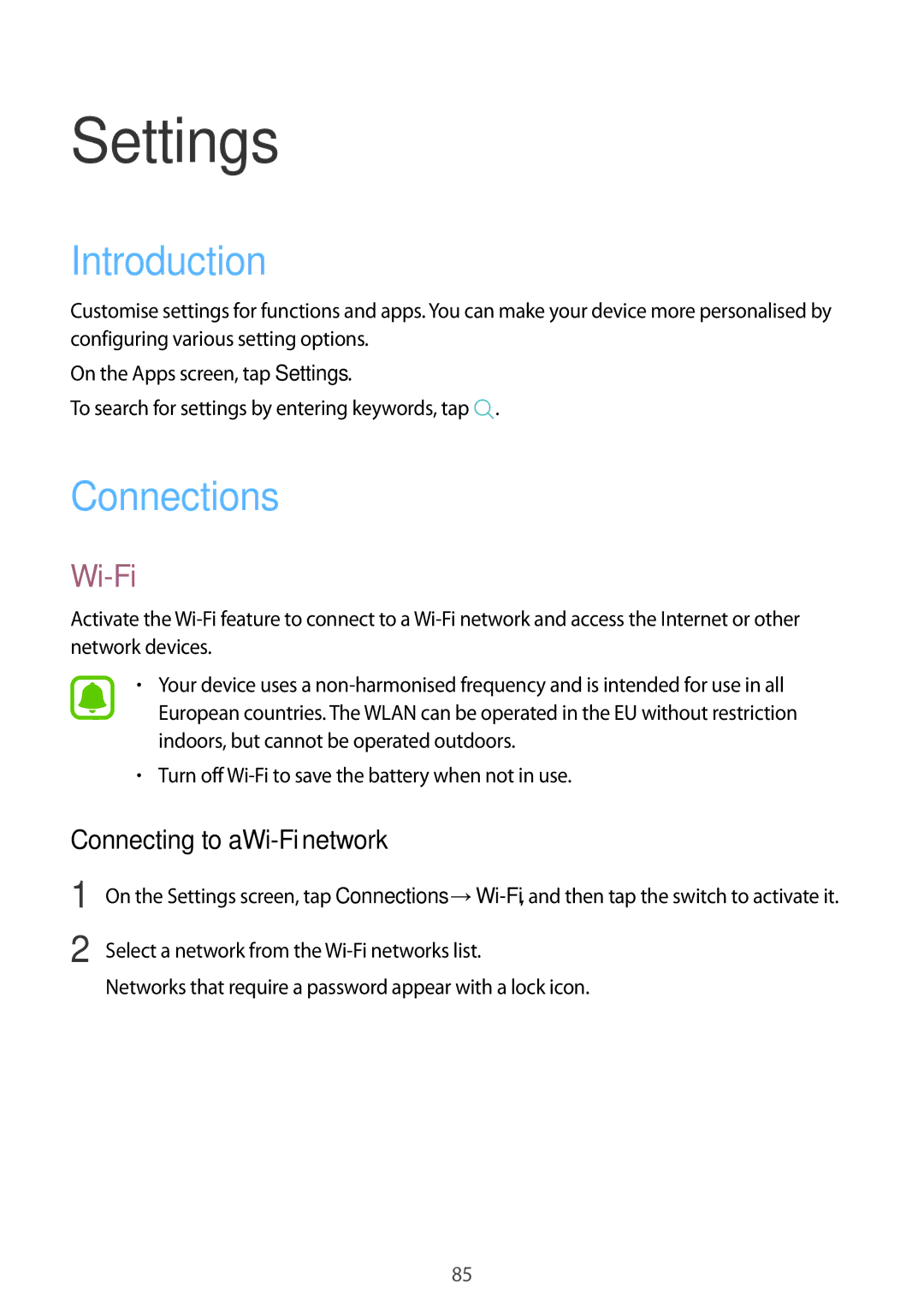 Samsung SM-T719NZWEEUR, SM-T819NZKEDBT, SM-T719NZKEDBT manual Introduction, Connections, Connecting to a Wi-Fi network 