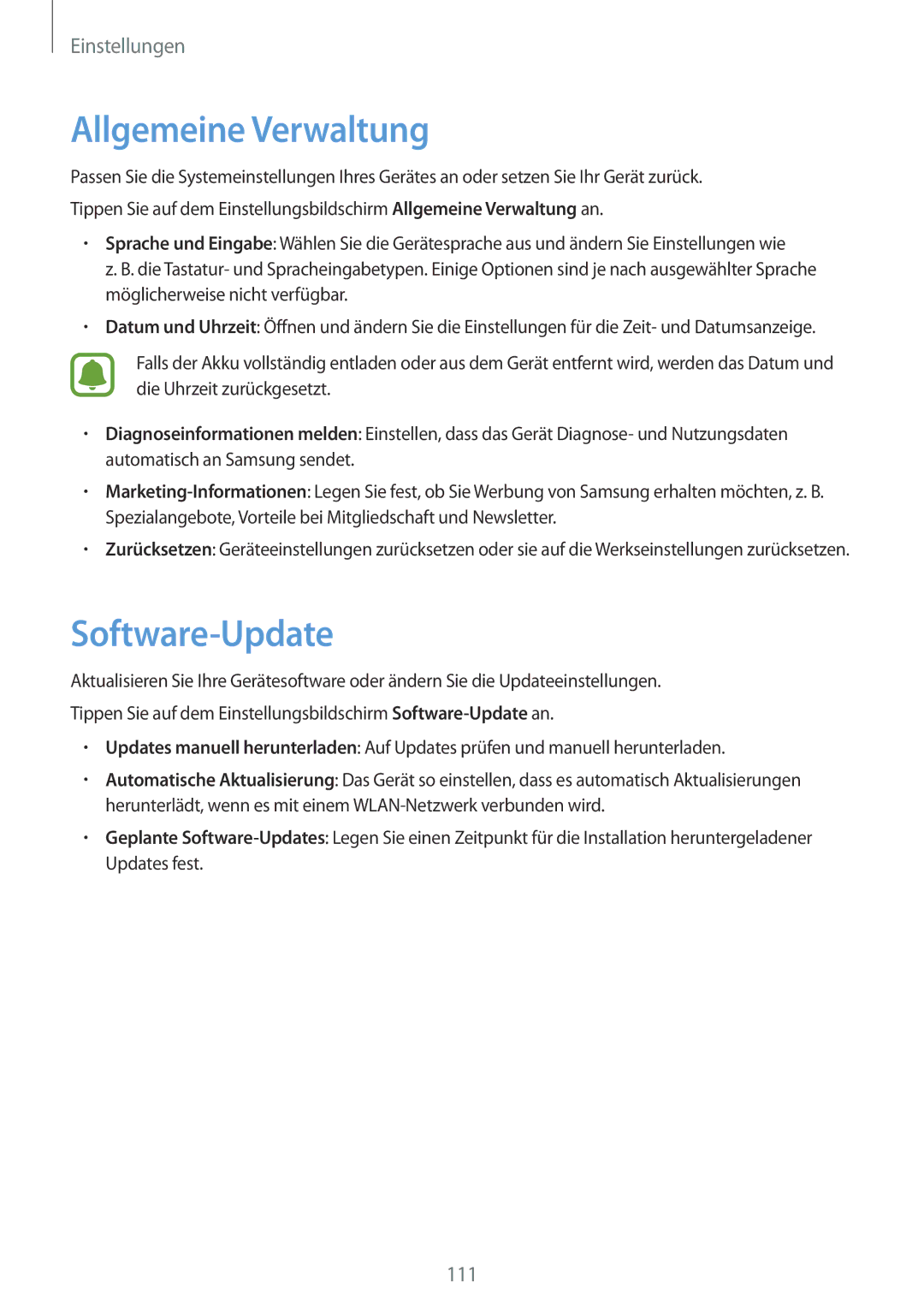 Samsung SM-T819NZWEDBT, SM-T819NZKEDBT, SM-T719NZKEDBT, SM-T719NZWEDBT manual Allgemeine Verwaltung, Software-Update 