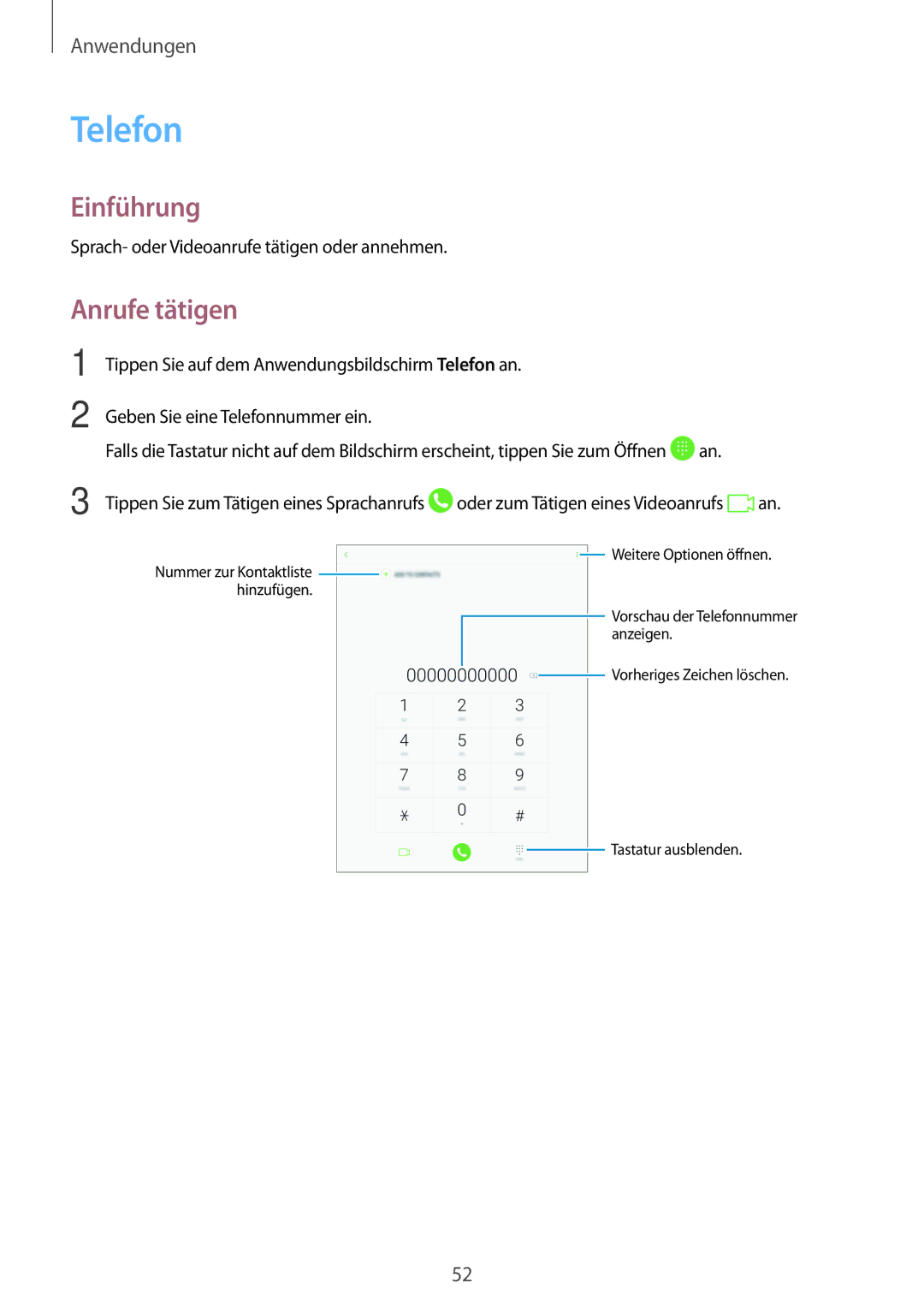 Samsung SM-T819NZKEDBT, SM-T719NZKEDBT manual Telefon, Anrufe tätigen, Sprach- oder Videoanrufe tätigen oder annehmen 