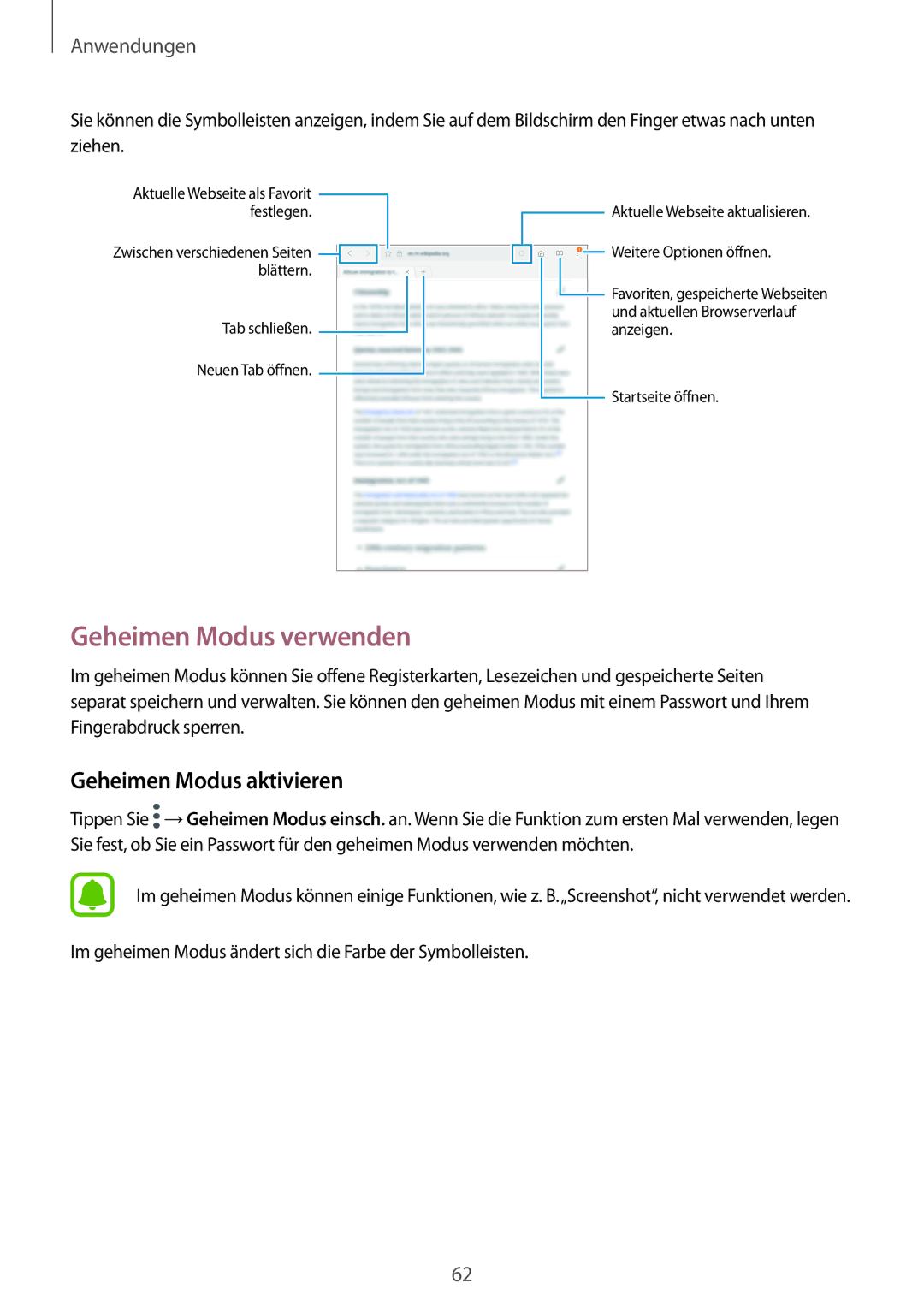 Samsung SM-T719NZWEDBT, SM-T819NZKEDBT, SM-T719NZKEDBT, SM-T819NZWEDBT Geheimen Modus verwenden, Geheimen Modus aktivieren 