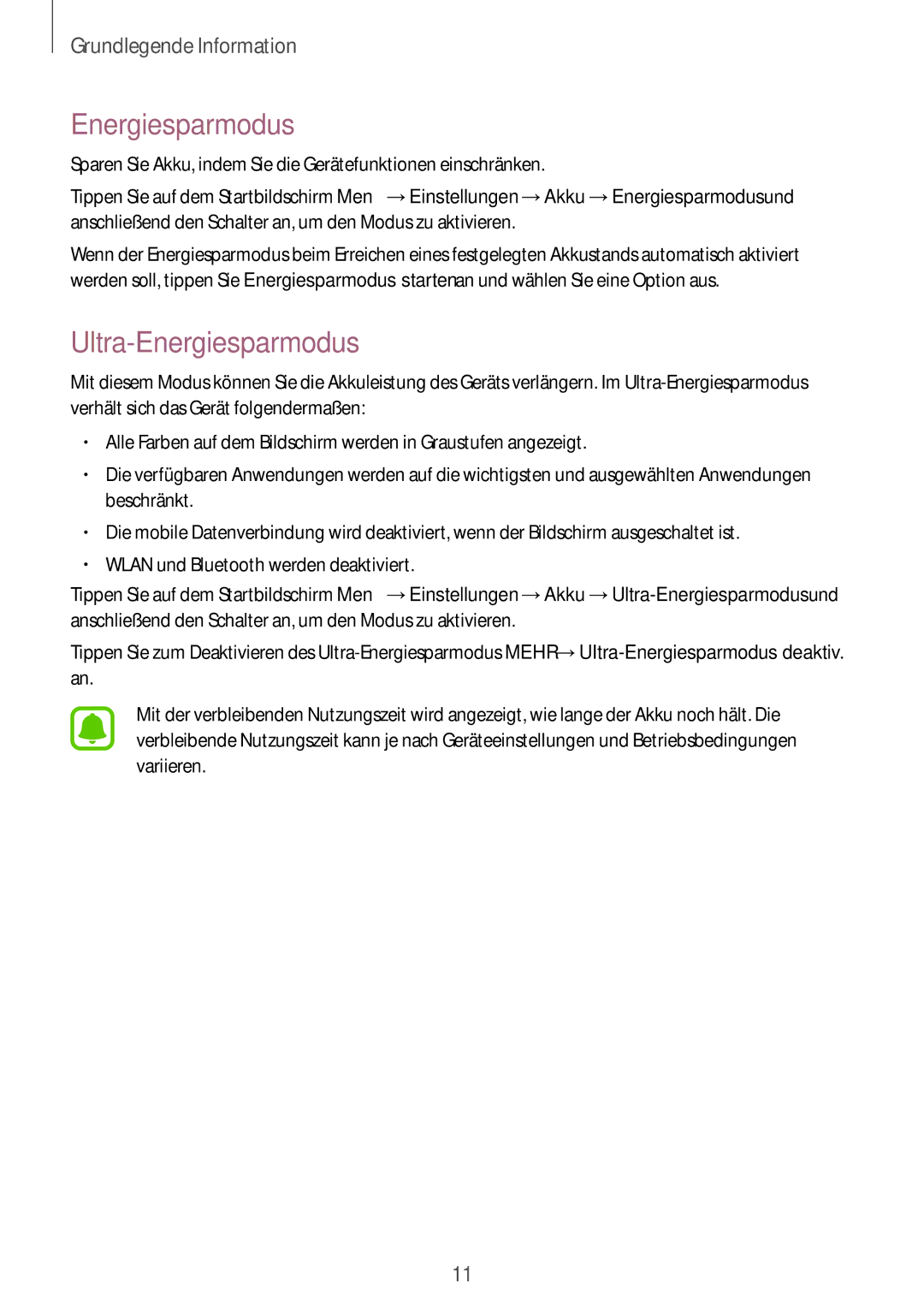 Samsung SM-T819NZWEDBT, SM-T819NZKEDBT, SM-T719NZKEDBT, SM-T719NZWEDBT manual Ultra-Energiesparmodus 