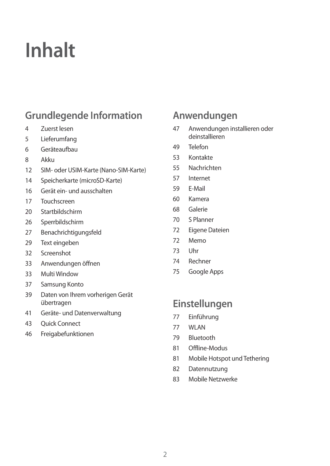 Samsung SM-T719NZWEDBT, SM-T819NZKEDBT, SM-T719NZKEDBT, SM-T819NZWEDBT manual Inhalt, Einführung 